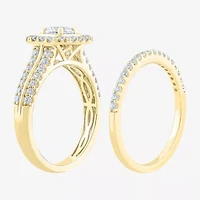 (F /Vs2) Unisex Adult 1 1/2 CT. T.W. Lab Grown White Diamond 10K Gold Side Stone Wedding Bridal Set
