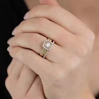 (F /Vs2) Unisex Adult 1 1/2 CT. T.W. Lab Grown White Diamond 10K Gold Side Stone Wedding Bridal Set