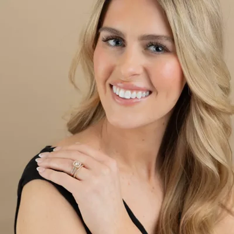 (F /Vs2) Unisex Adult 1 1/2 CT. T.W. Lab Grown White Diamond 10K Gold Side Stone Wedding Bridal Set