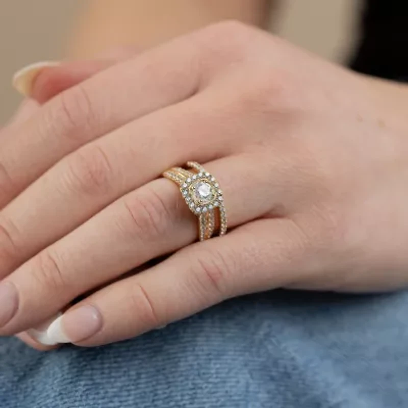 (F /Vs2) Unisex Adult 1 1/2 CT. T.W. Lab Grown White Diamond 10K Gold Side Stone Wedding Bridal Set