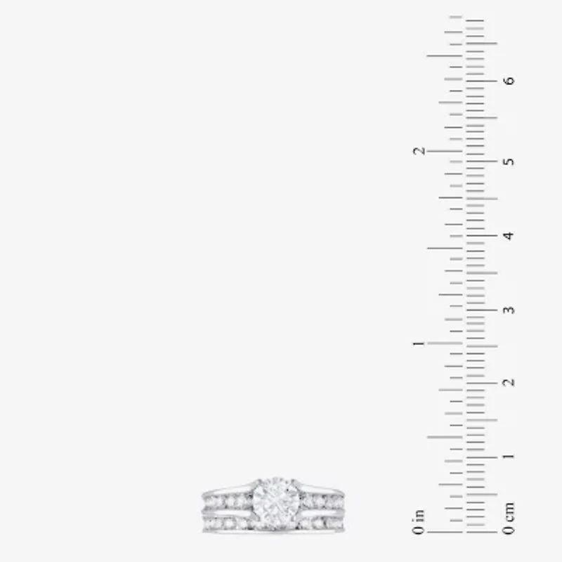 (G / Si2) Womens 2 CT. T.W. Lab Grown White Diamond 10K Gold Round Side Stone Bridal Set