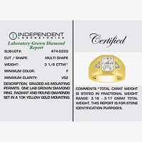 (F / Vs2) Mens 3 1/6 Ct. T.W. Lab Grown White Diamond 10K Gold Rectangular Engagement Ring