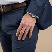 (F / Vs2) Mens 24MM 1/2 CT. T.W. Lab Grown White Diamond 10K Gold Round Wedding Band