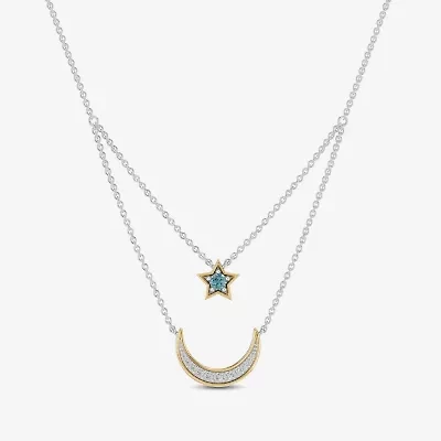 Enchanted Disney Fine Jewelry Womens 1/6 CT. T.W. Genuine Blue Topaz 14K Gold Sterling Silver 15 Inch Pendant Necklace