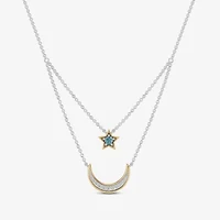Enchanted Disney Fine Jewelry Womens 1/6 CT. T.W. Genuine Blue Topaz 14K Gold Sterling Silver 15 Inch Pendant Necklace