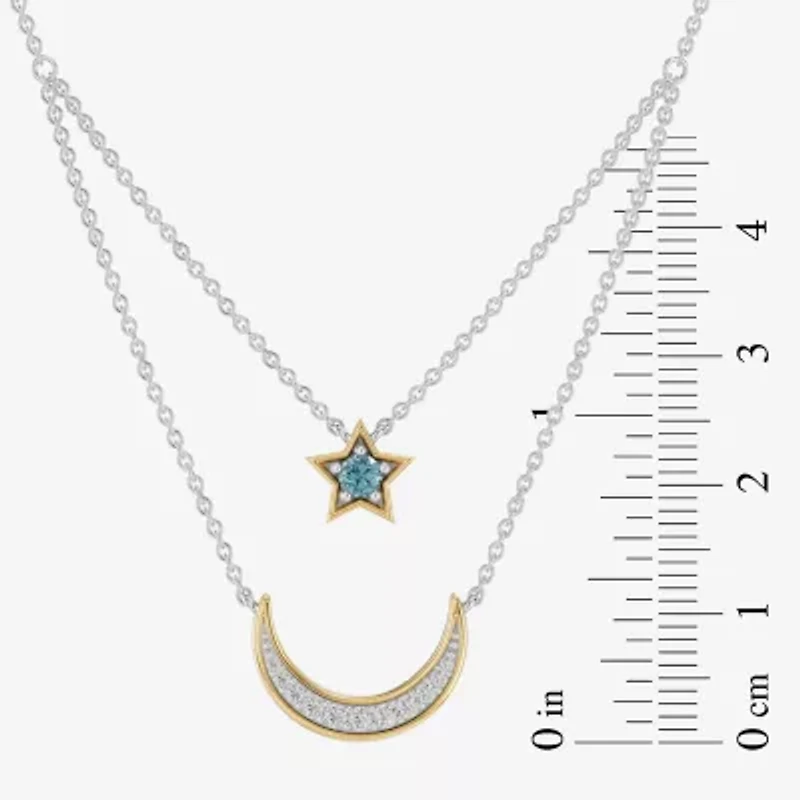 Enchanted Disney Fine Jewelry Womens 1/6 CT. T.W. Genuine Blue Topaz 14K Gold Sterling Silver 15 Inch Pendant Necklace