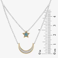Enchanted Disney Fine Jewelry Womens 1/6 CT. T.W. Genuine Blue Topaz 14K Gold Sterling Silver 15 Inch Pendant Necklace