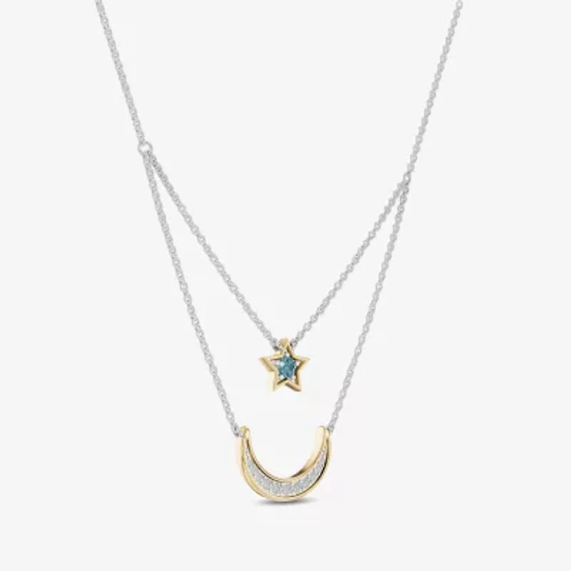 Enchanted Disney Fine Jewelry Womens 1/6 CT. T.W. Genuine Blue Topaz 14K Gold Sterling Silver 15 Inch Pendant Necklace
