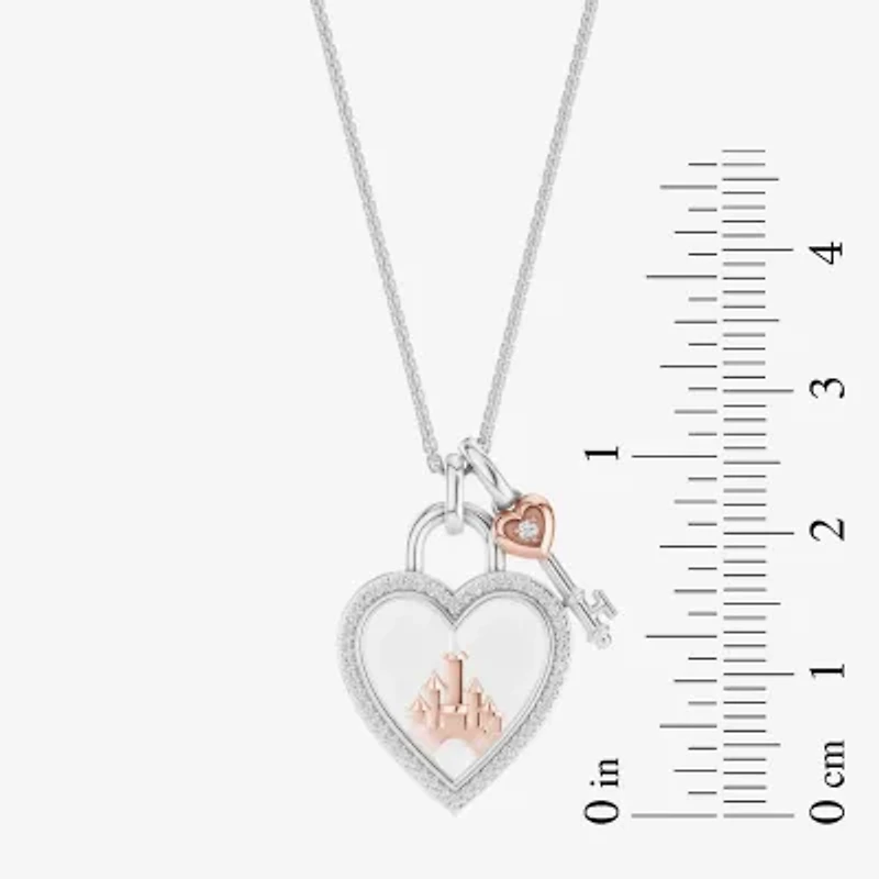 Enchanted Disney Fine Jewelry Womens 1/6 CT. T.W. Genuine White Topaz 14K Rose Gold Sterling Silver 16 Inch Pendant Necklace