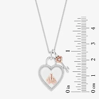 Enchanted Disney Fine Jewelry Womens 1/6 CT. T.W. Genuine White Topaz 14K Rose Gold Sterling Silver 16 Inch Pendant Necklace
