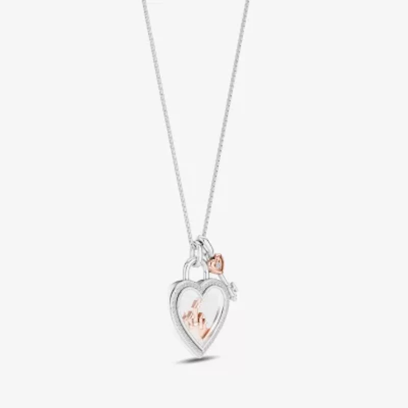 Enchanted Disney Fine Jewelry Womens 1/6 CT. T.W. Genuine White Topaz 14K Rose Gold Sterling Silver 16 Inch Pendant Necklace