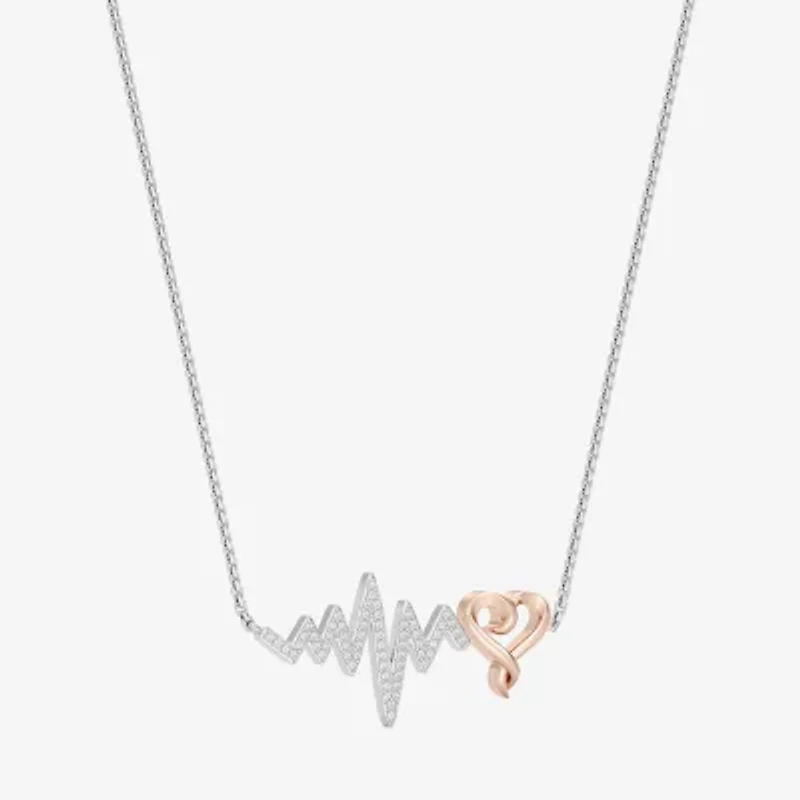 Hallmark Diamonds Heartbeat Womens 1/7 CT. T.W. Natural White Diamond 14K Rose Gold Over Silver Heart 18 Inch Pendant Necklace