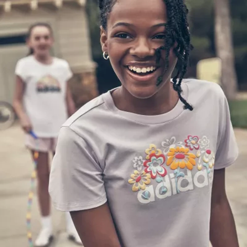 adidas Big Kid Girls Crew Neck Short Sleeve Regular Fit Graphic T-Shirt