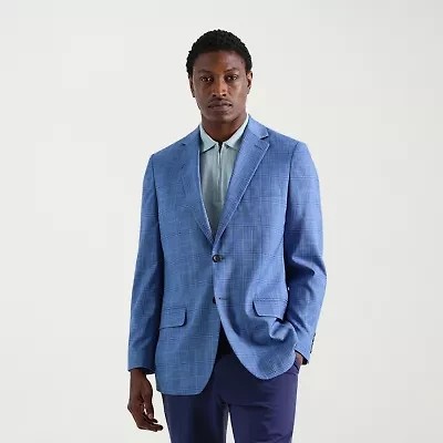 Haggar JMH Tailored Plaid Mens Windowpane Stretch Fabric Modern Fit Sport Coat