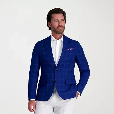 Haggar Slub Windowpane Mens Plaid Stretch Fabric Slim Fit Sport Coat