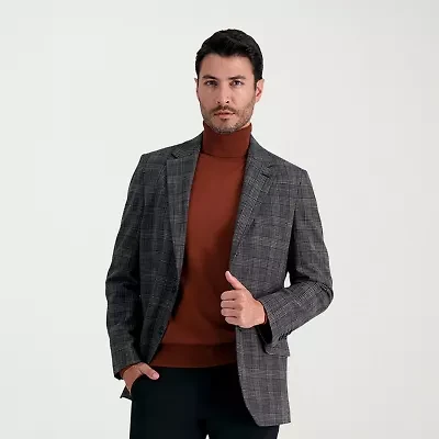 Haggar JMH Tailored Slub Glen Plaid Mens Stretch Fabric Modern Fit Sport Coat