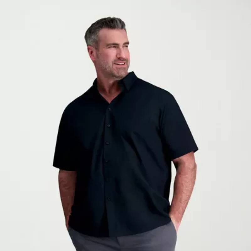 Haggar Life Khaki With Repreve Comfort Woven Mens Short Sleeve Regular Fit Stretch Fabric Big and Tall Button-Down Shirt