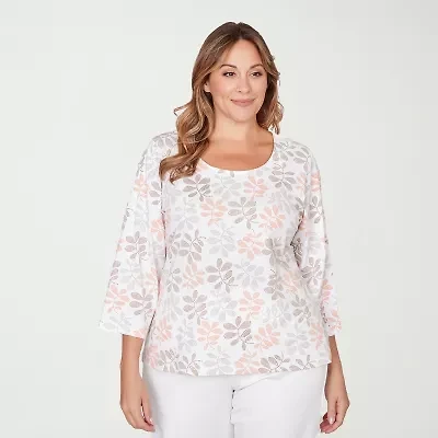 Hearts Of Palm Leaf Womens Plus Scoop Neck 3/4 Sleeve T-Shirt