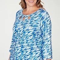 Hearts Of Palm Abstract Side-Drawstring Womens Plus Round Neck 3/4 Sleeve T-Shirt