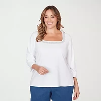 Hearts Of Palm Square Neck With Heat Set Womens Plus 3/4 Sleeve T-Shirt