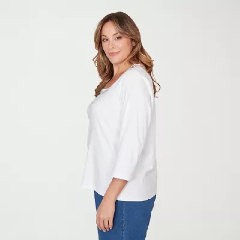 Hearts Of Palm Square Neck With Heat Set Womens Plus 3/4 Sleeve T-Shirt