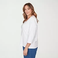 Hearts Of Palm Square Neck With Heat Set Womens Plus 3/4 Sleeve T-Shirt