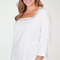 Hearts Of Palm Square Neck With Heat Set Womens Plus 3/4 Sleeve T-Shirt