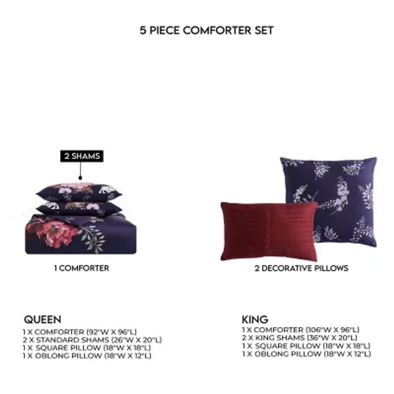 Bebejan Deep Purple Garden 5-pc. Midweight Reversible Comforter Set