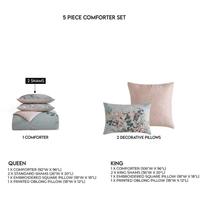 Bebejan Peach Leaves 5-pc. Midweight Reversible Comforter Set