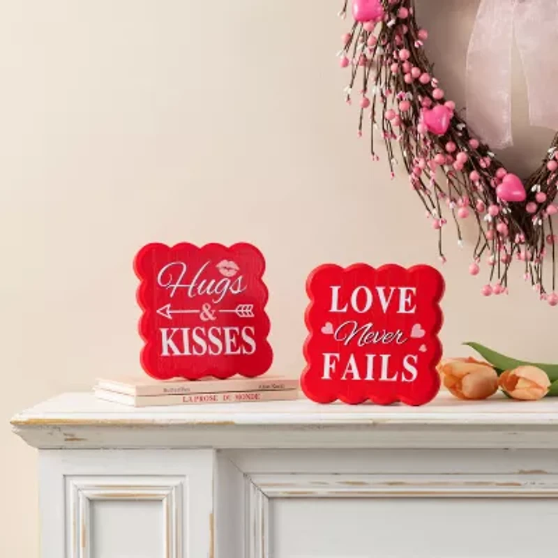 Glitzhome 6" Wooden Valentines Day Tabletop Decor