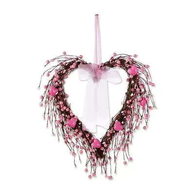 Glitzhome 17" Pink Berry Heart 3-pc. Wreath