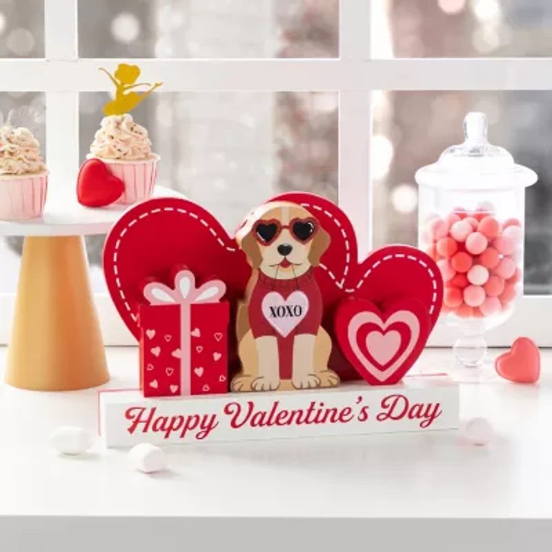Glitzhome 12" Wooden Block Valentines Day Tabletop Decor