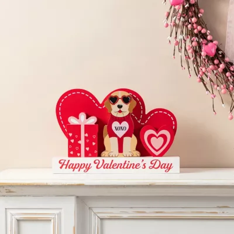 Glitzhome 12" Wooden Block Valentines Day Tabletop Decor