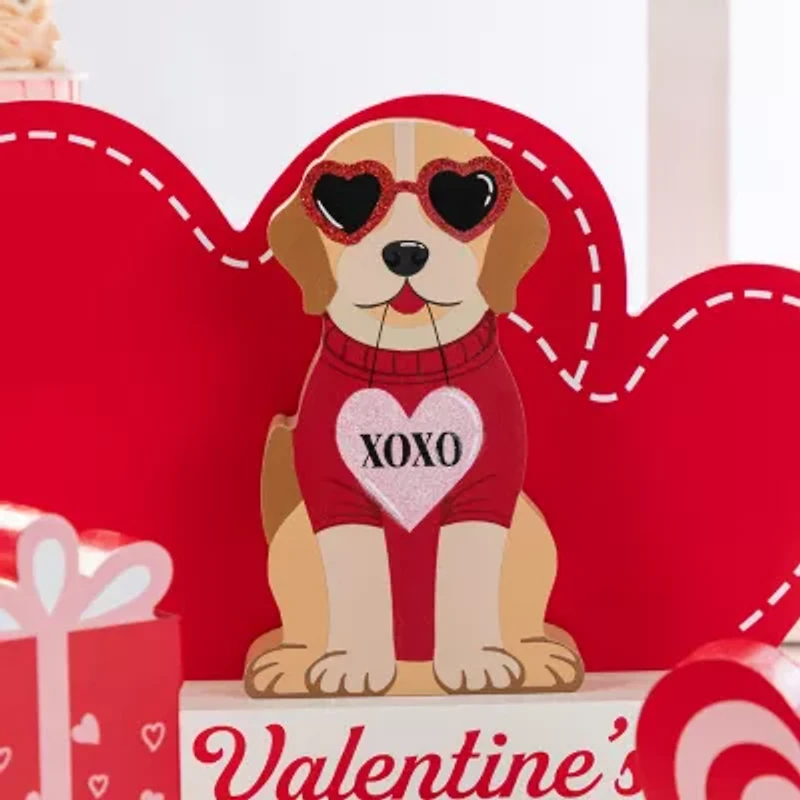 Glitzhome 12" Wooden Block Valentines Day Tabletop Decor