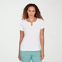 Hearts Of Palm Beaded Womens Round Neck Short Sleeve T-Shirt