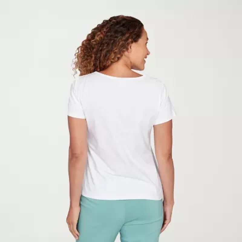 Hearts Of Palm Beaded Womens Round Neck Short Sleeve T-Shirt