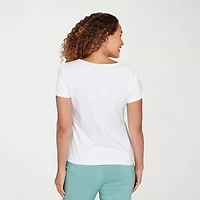 Hearts Of Palm Beaded Womens Round Neck Short Sleeve T-Shirt