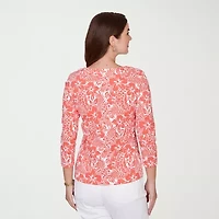 Hearts Of Palm Tropical Keyhole Neck Womens 3/4 Sleeve T-Shirt