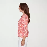 Hearts Of Palm Tropical Keyhole Neck Womens 3/4 Sleeve T-Shirt