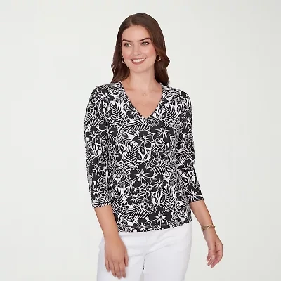 Hearts Of Palm Tropical Womens V Neck 3/4 Sleeve T-Shirt