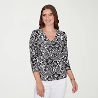 Hearts Of Palm Tropical Womens V Neck 3/4 Sleeve T-Shirt