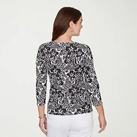 Hearts Of Palm Tropical Womens V Neck 3/4 Sleeve T-Shirt