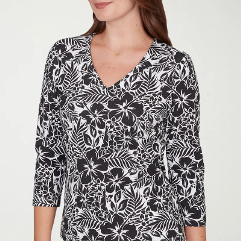 Hearts Of Palm Tropical Womens V Neck 3/4 Sleeve T-Shirt