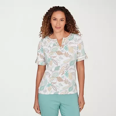 Hearts Of Palm Leaf V-Notch Womens Notch Neck Elbow Sleeve T-Shirt