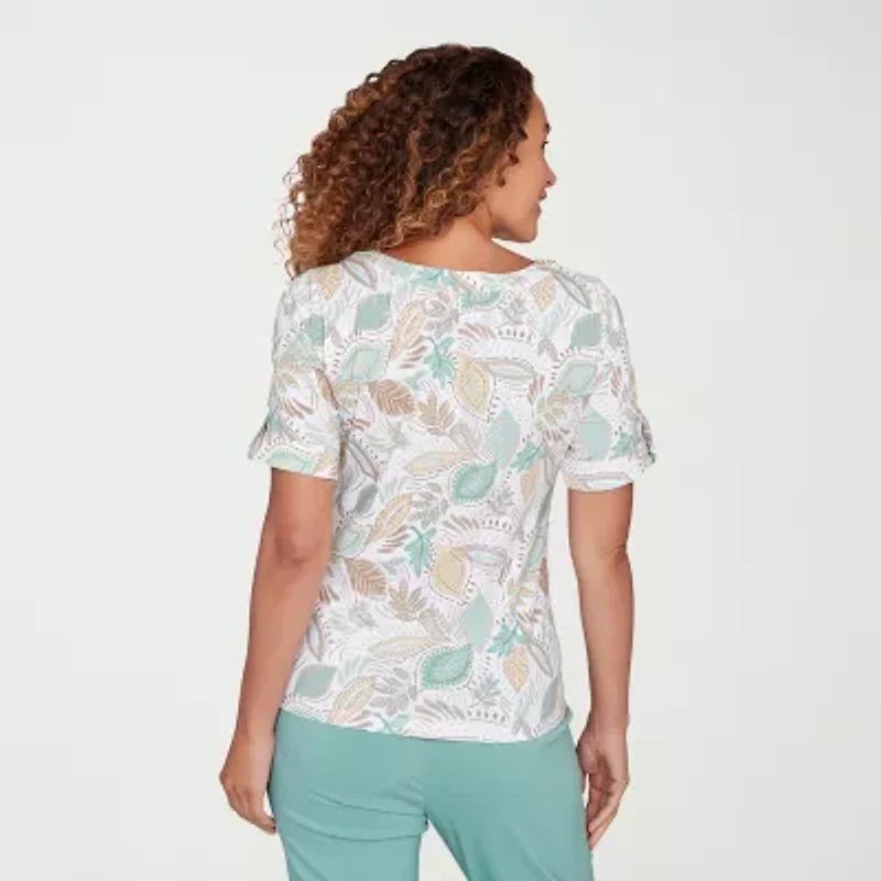 Hearts Of Palm Leaf V-Notch Womens Notch Neck Elbow Sleeve T-Shirt