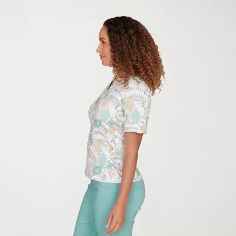 Hearts Of Palm Leaf V-Notch Womens Notch Neck Elbow Sleeve T-Shirt