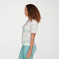 Hearts Of Palm Leaf V-Notch Womens Notch Neck Elbow Sleeve T-Shirt