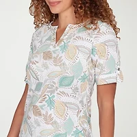 Hearts Of Palm Leaf V-Notch Womens Notch Neck Elbow Sleeve T-Shirt