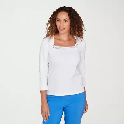 Hearts Of Palm Square Neck With Heat Set Womens 3/4 Sleeve T-Shirt