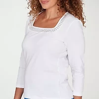 Hearts Of Palm Square Neck With Heat Set Womens 3/4 Sleeve T-Shirt